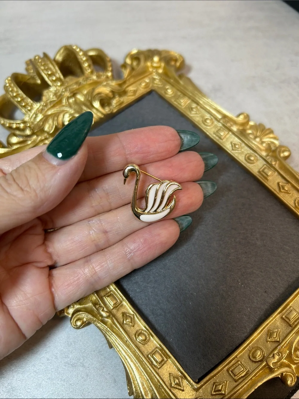 Gold and White Swan Brooch Pin - Women Jewelry